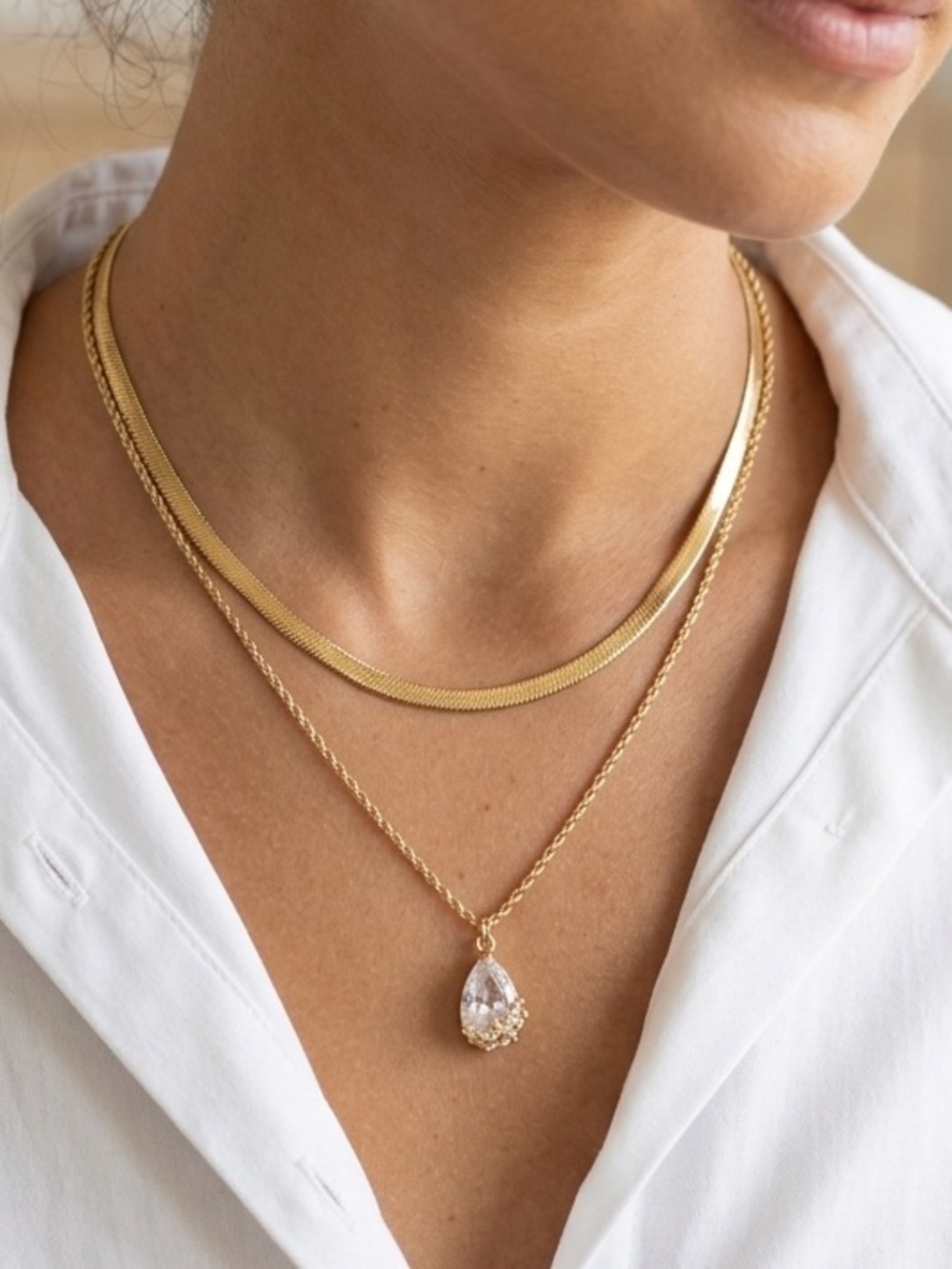 Gold Plated Layered teardrop snake Necklace Stainless Steel womens jewelry